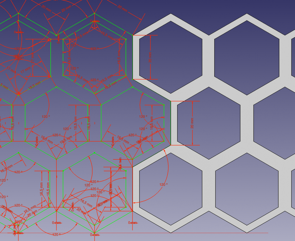 Screenshot FreeCAD. Links Skizze, Rechts Modell // &copy; Hacklabor.de