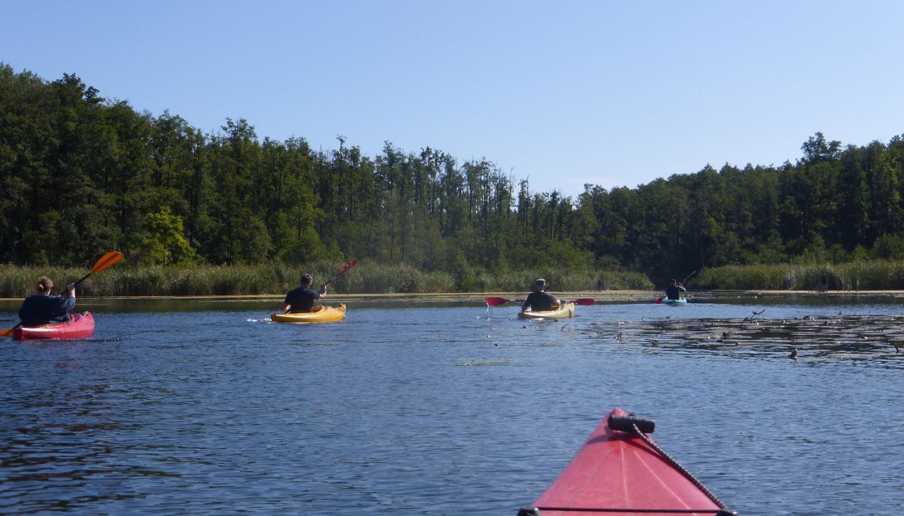 Mit dem Einerkajak vom Kanucamp Borkow unterwegs, © Kanucamp Borkow Mit dem Einerkajak vom Kanucamp Borkow unterwegs, © Kanucamp Borkow