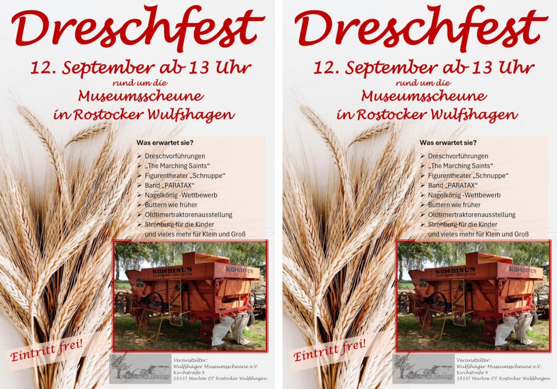 Dreschfest in der Wulfshäger Museumsscheune // © W. Ehlers Dreschfest in der Wulfshäger Museumsscheune // © W. Ehlers