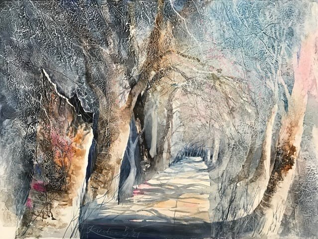 Constructiewerk met koffie, hechtpleister en kalkplamuur, case&iuml;ne, roest, 60 x 80 cm, 2023 // &copy; Kirsten Behme