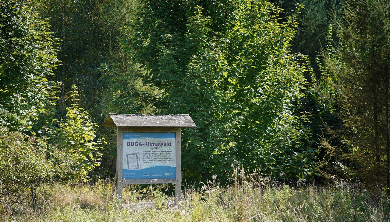 Klimawald Neuhof Infotafel, © Landesforst MV Klimawald Neuhof Infotafel, © Landesforst MV