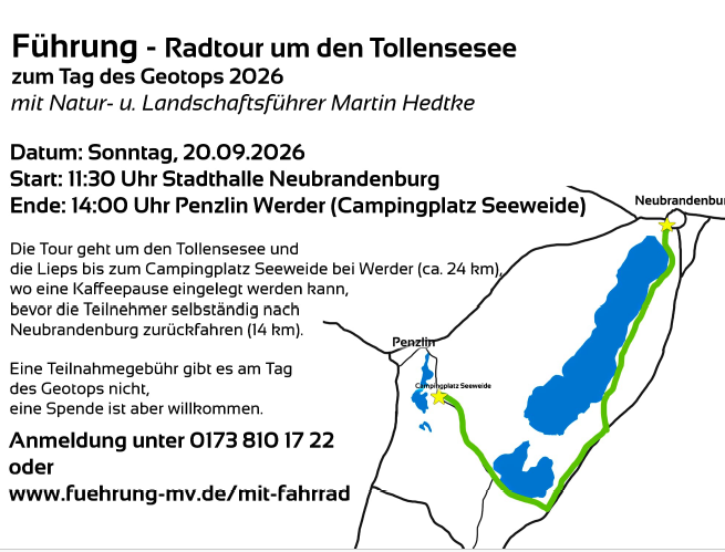 Radtour um den Tollenseseezum Tag des Geotops 2026 // © Fuehrung-Mv.de Radtour um den Tollenseseezum Tag des Geotops 2026 // © Fuehrung-Mv.de