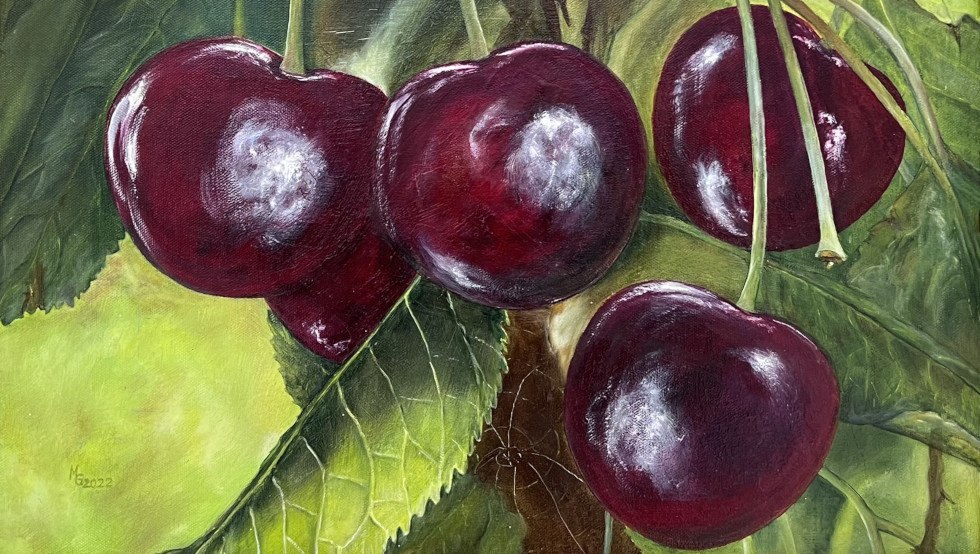 Schwarzkirschen, 2022, &Ouml;l auf Leinwand, &copy; Mariette Gr&uuml;tzmacher