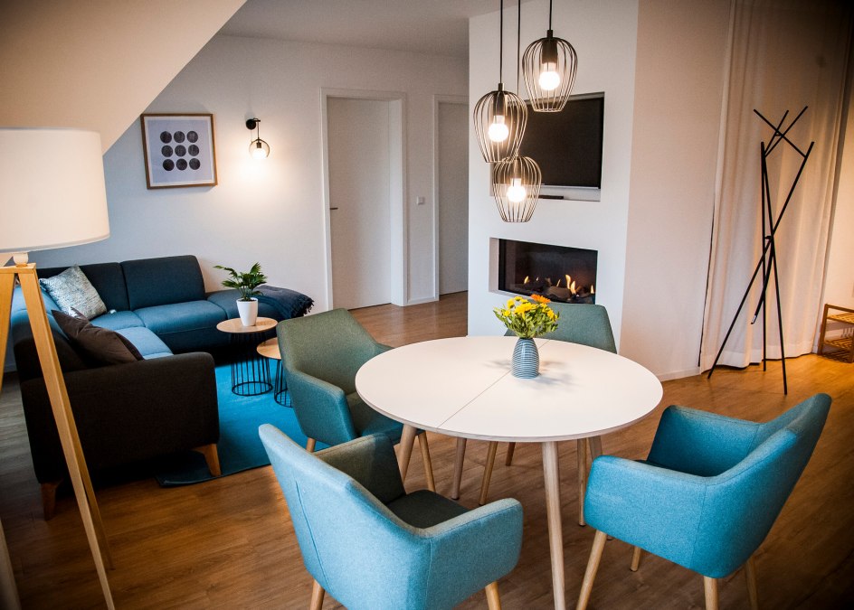 In jeder Ferienwohnung sorgt ein Kamin für behagliches Wohnambiente, © Lichthof Neubrandenburg In jeder Ferienwohnung sorgt ein Kamin für behagliches Wohnambiente, © Lichthof Neubrandenburg