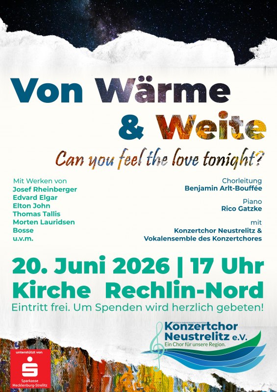 Plakat für das Sommerkonzert 2026 // © Konzertchor Neustrelitz e.V. Plakat für das Sommerkonzert 2026 // © Konzertchor Neustrelitz e.V.