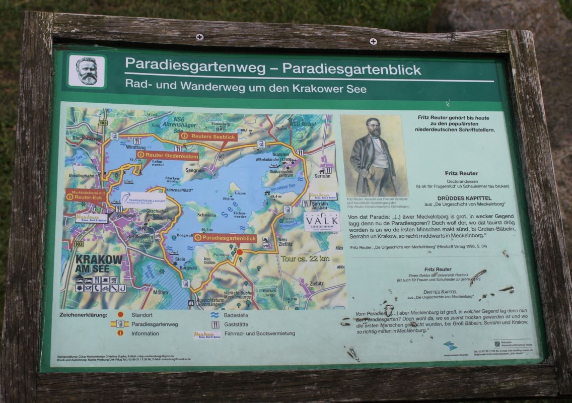 Informationstafel zur Aussichtskanzel Reuters Paradiesgartenblick // &copy; Touristinformation Krakow am See