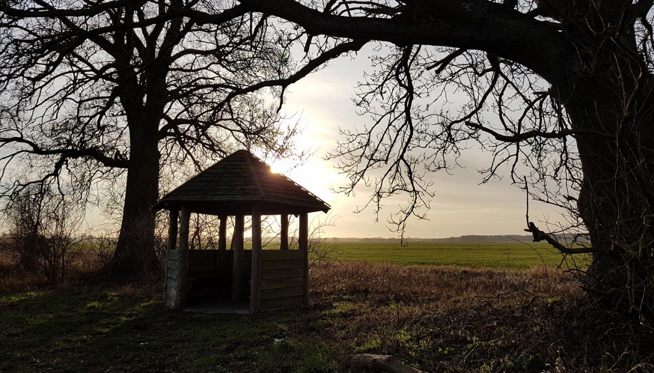 Zu jeder Jahreszeit ermöglicht die Rasthütte einen weiten Blick in die Wiesenlandschaft., © Verein Lewitz e.V. Zu jeder Jahreszeit ermöglicht die Rasthütte einen weiten Blick in die Wiesenlandschaft., © Verein Lewitz e.V.