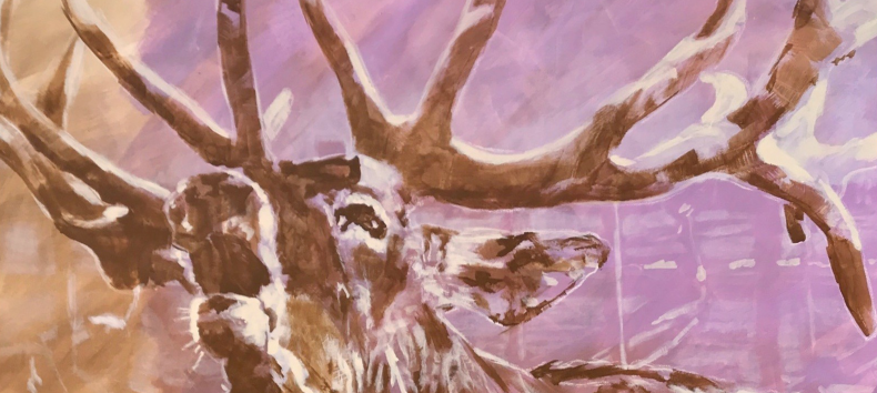 gebruld hert in roze olieverfschilderij // &copy; M&uuml;ritzeum