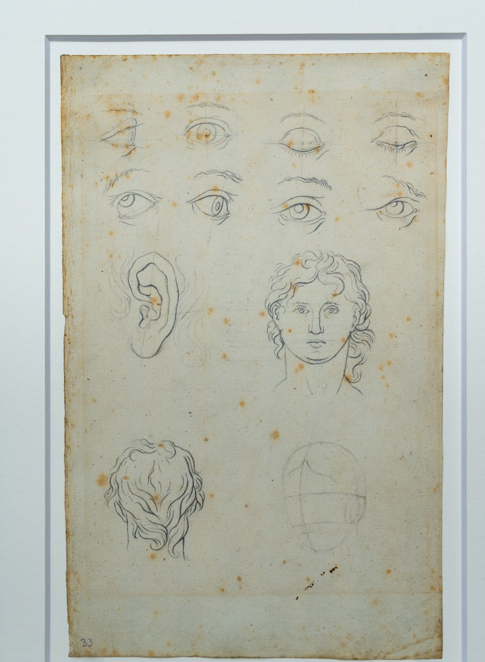 Jugendzeichnungen von Caspar David Friedrichs - Detailzeichnungen von Augen, Ohren und Kopfform.