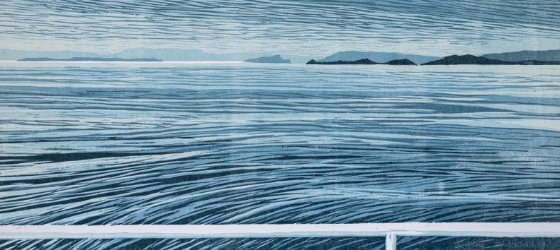 Andrea Ackermann, 2025, Boknafjord, Holzschnitt, verlorene Form, 30 x 40 cm, &copy; Andrea Ackermann