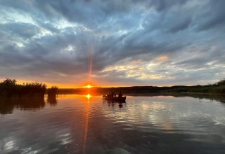 In der Zeit um Mittsommer herum wird es im Naturpark Mecklenburgische Schweiz und Kummerower See nicht mehr richtig dunkel. Die Sonne geht zwar bereits um 19:47 Uhr unter, aber die Abendd&auml;mmerung geht bis weit &uuml;ber Mitternacht hinaus, bevor kurz nach 4 Uhr die Morgend&auml;mmerung einsetzt. Der Mond steht zu dieser Zeit voll am Himmel, als zunehmender Halbmond.
Zu dieser Zeit zwischen den Zeiten l&auml;dt der Naturpark zu einer Paddeltour auf der Peene und den Torfstichen bei Malchin ein. Die Landschaft und die wunderbare Wasserwelt sind dann in ein mystisches Zwielicht getaucht. Die Ger&auml;usche des Tages sind verstummt und die Tiere der Nacht lassen sich h&ouml;ren. Mit etwas Gl&uuml;ck sind sogar Biber zu beobachten, die jetzt zum Vorschein kommen. Ein Naturpark-Ranger vermittelt Ihnen unterwegs viel Interessantes &uuml;ber Biber und Fischotter, die Vogelwelt am Wasser, zur Fluss- und Moorlandschaft der Peene und &uuml;ber den Naturpark.
Treffpunkt ist in Malchin am Kanu-Club &bdquo;K&ouml;sters Eck&ldquo; (Am Kanal 2, 17139 Malchin). Die Bekleidung sollte dem Wetter angepasst sein.
Da die Teilnehmeranzahl begrenzt ist, bitten wir, sich im Naturpark unter der Telefonnummer 0385 588 64 830 anzumelden. Bitte geben Sie dazu auch an, ob Sie als Familie kommen. Das hilft uns bei der Planung der Bootsbelegung.
F&uuml;r die Benutzung der Boote ist ein Unkostenbeitrag von 15 Euro pro Teilnehmer zu entrichten. // &copy; Gudrun Marin-Ziegler