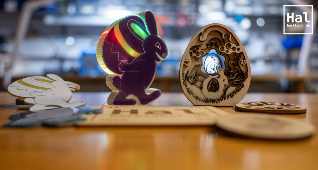 Verschiedene Basteleien aus Lasercutter und 3D Drucker, &copy; Hacklabor