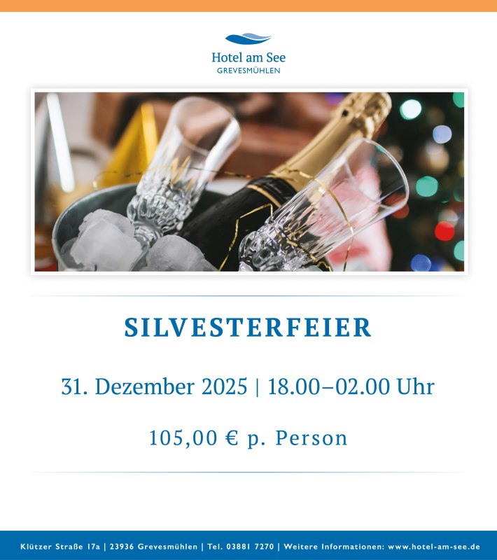 Festlich dekorierter Raum mit Buffet, Getr&auml;nken und glitzernden Silvesterelementen, einladend f&uuml;r Feierlichkeiten. // &copy; spreepiraten&reg;