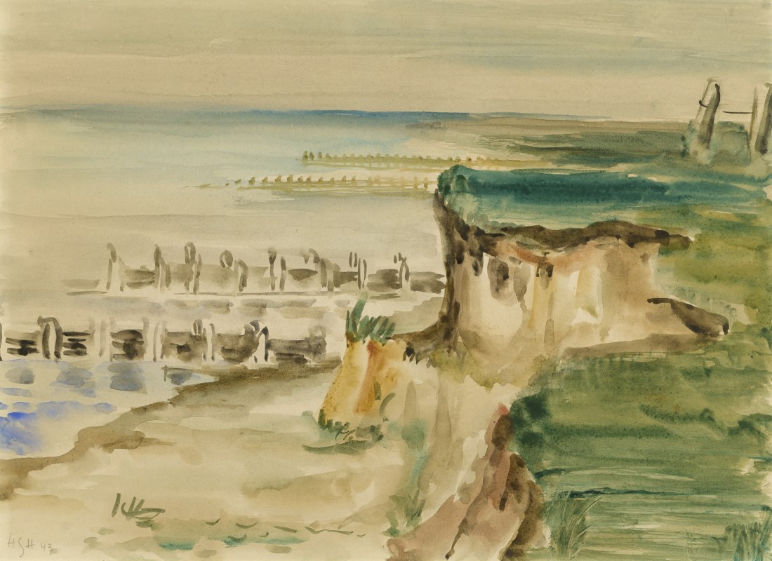 Hedwig Holtz-Sommer_Steile kust, 1943_Aquarel_Privébezit_ Nalatenschapsgemeenschap van de kunstenares // © Foto: Thomas Haentzschel Hedwig Holtz-Sommer_Steile kust, 1943_Aquarel_Privébezit_ Nalatenschapsgemeenschap van de kunstenares // © Foto: Thomas Haentzschel
