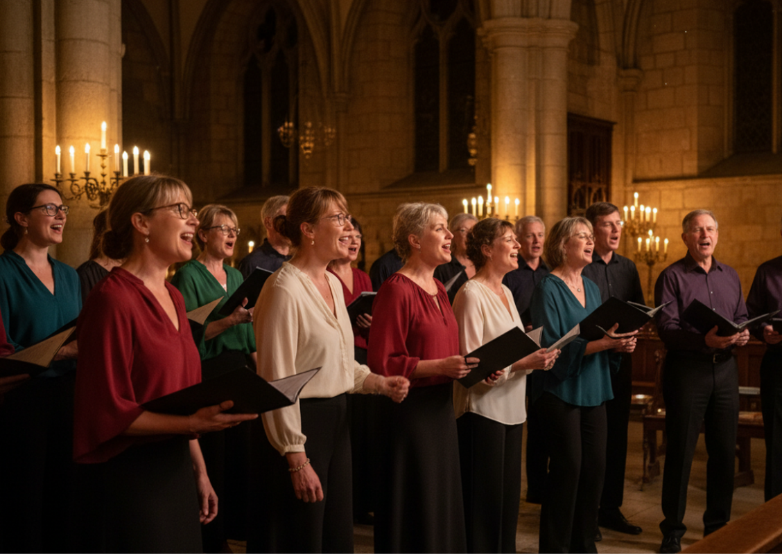 Chor singt bei Kerzenlicht, &copy; Rhea B&ouml;hme