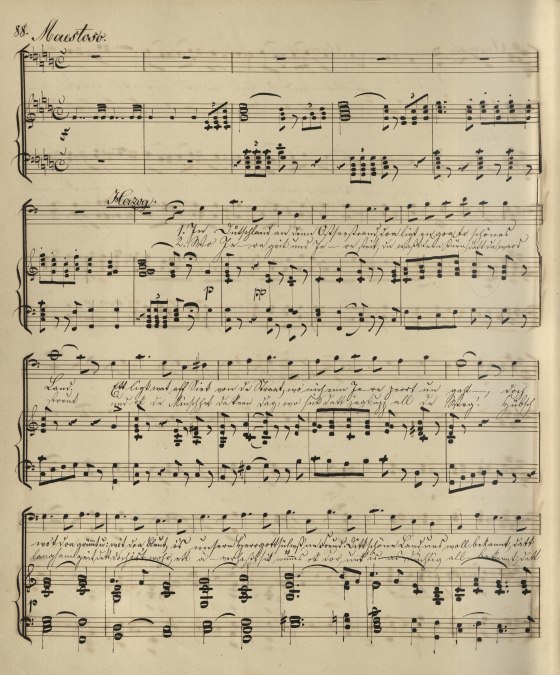 In einem Strelitzer Wirtshaus stimmt Herzog Johann Albrecht das Mecklenburglied an. Klavierauszug (Abschrift), &copy; Landesbibliothek Mecklenburg-Vorpommern G&uuml;nther Uecker, Mus 1891/12 a