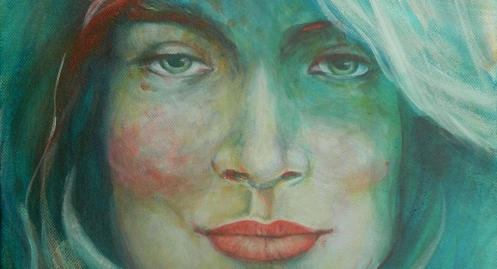 Acryl op doek, 60/30 cm, Het punt is niet om een ander persoon te worden, maar om te zien wie ik ben, zoals de schepping me bedoeld heeft. // &copy; Nicole Franke