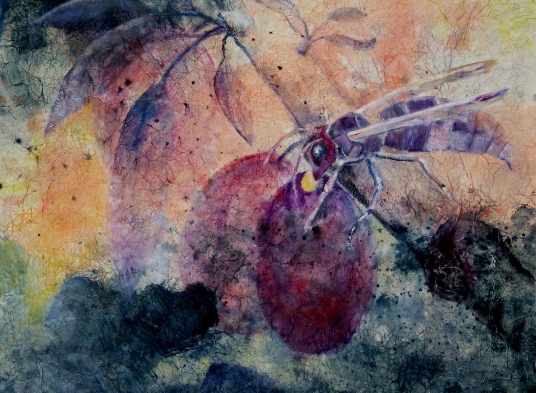 Wespe im Pflaumenbaum 2013,Tempera auf Papier und Pappe // &copy; Ursula K&ouml;ppl