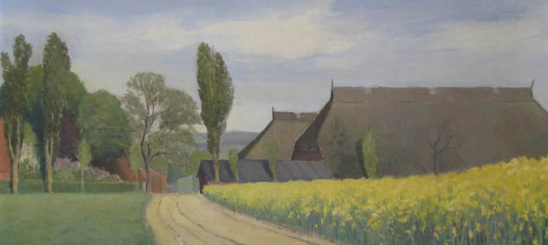 Karl Christian Klasen: Rapsfeld mit Bauernh&auml;usern., &copy; Karl Christian Klasen Gesellschaft e.V.