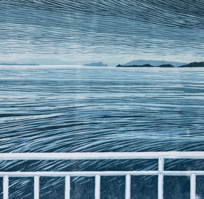 Andrea Ackermann, 2025, Boknafjord, Holzschnitt, verlorene Form, 30 x 40 cm // © Andrea Ackermann Andrea Ackermann, 2025, Boknafjord, Holzschnitt, verlorene Form, 30 x 40 cm // © Andrea Ackermann