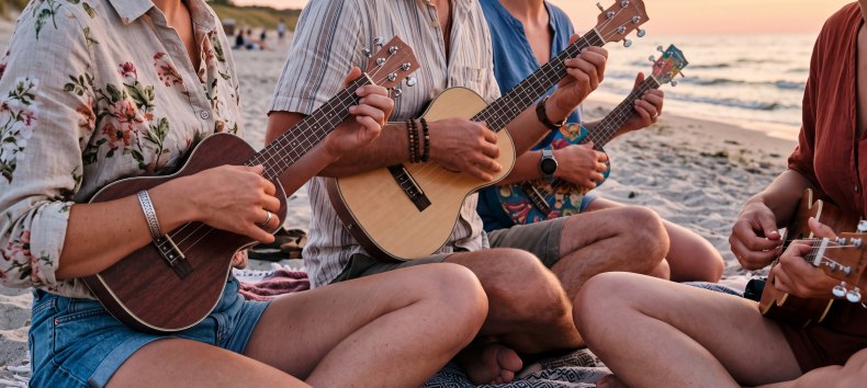Ukulele und Meer | Symbolfoto // © KI-generiertes Symbolfoto: Adobe Firefly / Gemini Ukulele und Meer | Symbolfoto // © KI-generiertes Symbolfoto: Adobe Firefly / Gemini
