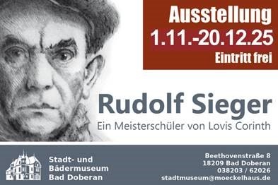 Selbstporträt, Radierung R. Sieger mit Details zur Ausstellungsdauer, © Stadt- und Bädermuseum Bad Doberan