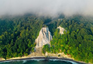 Eine beeindruckende Steilküste mit weißen Kreidefelsen, dicht bewaldeten Hängen und dem Meer im Vordergrund. // © Nationalpark-Zentrum KÖNIGSSTUHL / Dan Petermann Eine beeindruckende Steilküste mit weißen Kreidefelsen, dicht bewaldeten Hängen und dem Meer im Vordergrund. // © Nationalpark-Zentrum KÖNIGSSTUHL / Dan Petermann