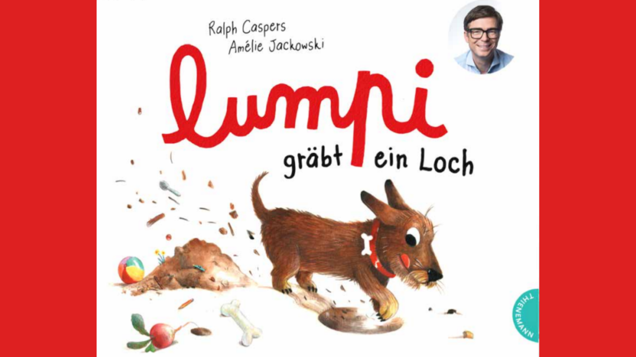 Buchcover - Der Dackel Lumpi gr&auml;bt ein Loch, neben ihm liegt ein Knochen und ein Radieschen // &copy; Stadtbibliothek Stralsund