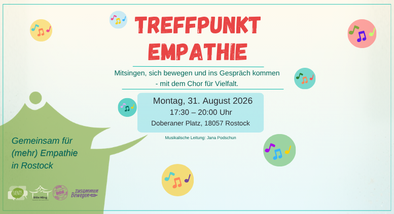 Zu sehen ist ein Hinweis auf die Veranstaltung Treffpunkt Empathie am 31.08.26 um 17:30 auf dem Doberaner Platz // © Diên Hông – Gemeinsam unter einem Dach e.V. Zu sehen ist ein Hinweis auf die Veranstaltung Treffpunkt Empathie am 31.08.26 um 17:30 auf dem Doberaner Platz // © Diên Hông – Gemeinsam unter einem Dach e.V.