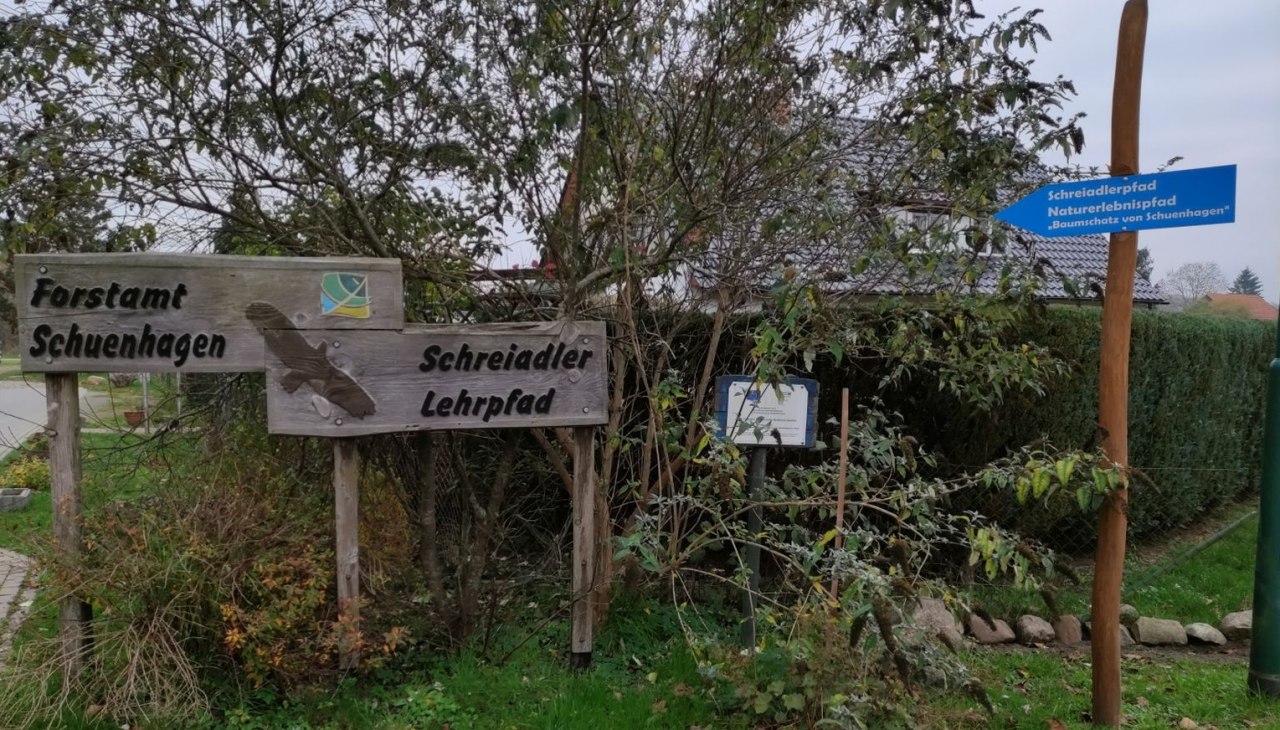 Eingangsschild zum Schreiadler-Parcours und Lehrpfad am Forstamt Schuenhagen, © Liv E. Ipsen