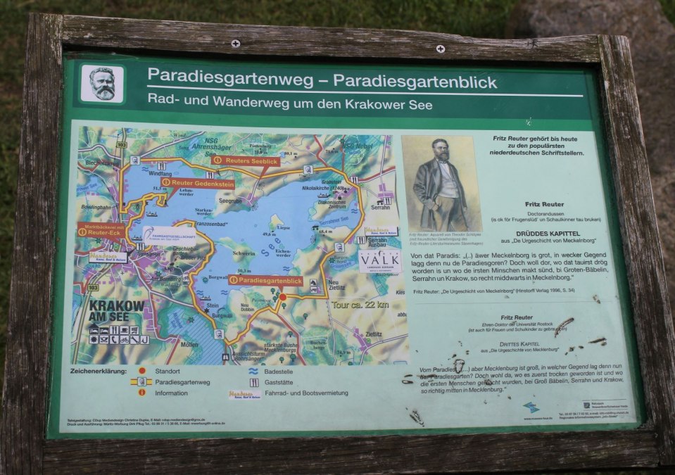 Informationstafel zur Aussichtskanzel Reuters Paradiesgartenblick, © Touristinformation Krakow am See