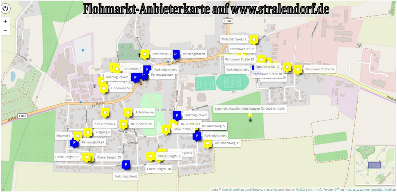 Karte der Flohmarkt-Anbieter am 05.07.2026 in Stralendorf bei Schwerin. www.stralendorf.de // © www.stralendorf.de Karte der Flohmarkt-Anbieter am 05.07.2026 in Stralendorf bei Schwerin. www.stralendorf.de // © www.stralendorf.de