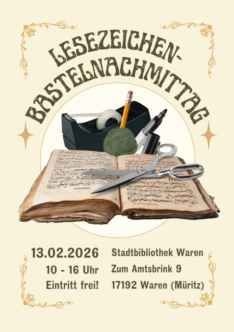 Lesezeichen-Basteln in der Stadtbibliothek Waren, © Stadtbibliothek Waren Lesezeichen-Basteln in der Stadtbibliothek Waren, © Stadtbibliothek Waren