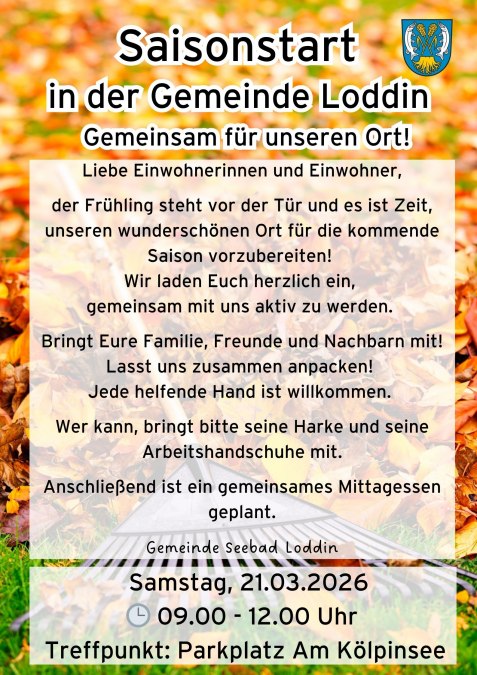 Frühlingseinsatz der Gemeinde Loddin - Fleißige Helfer gesucht!, © Arbeitseinsatz_Frühling.jpg