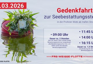 Gedenkfahrten am 21.03.2026
mit dem Fahrgastschiff 'Sundevit', © Weiße Flotte GmbH Gedenkfahrten am 21.03.2026
mit dem Fahrgastschiff 'Sundevit', © Weiße Flotte GmbH