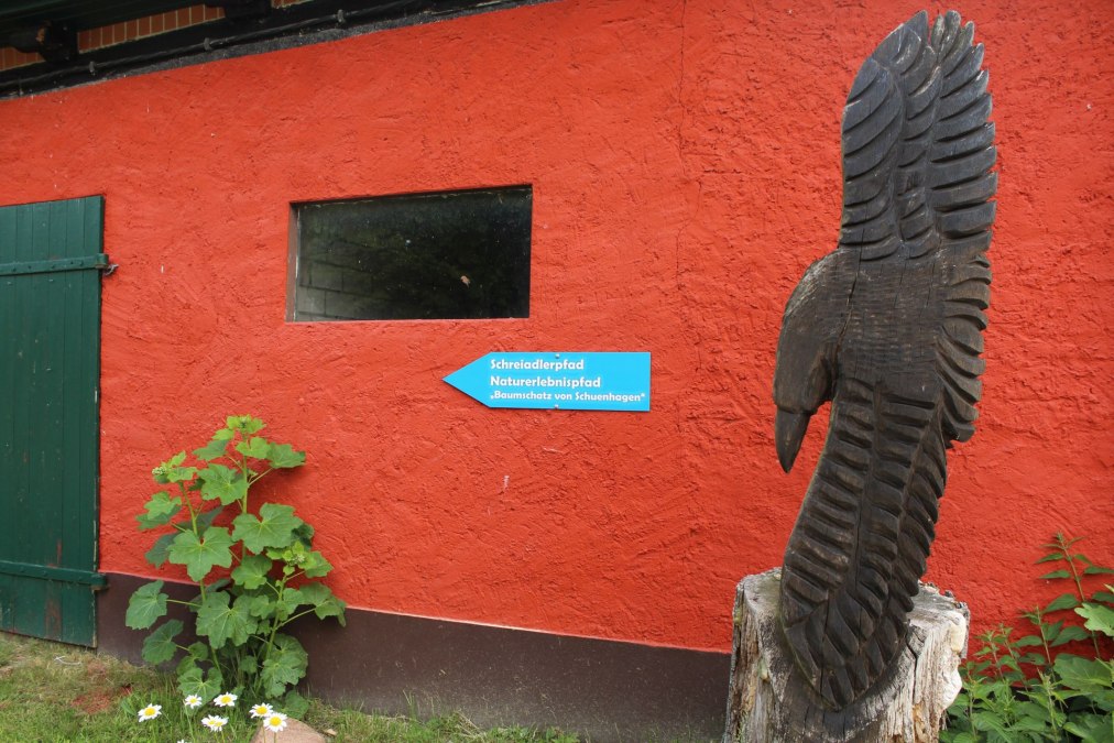 Blaue Pfeile führen zum Beginn des Lehrpfades hinter dem Forstamt, © Liv E. Ipsen