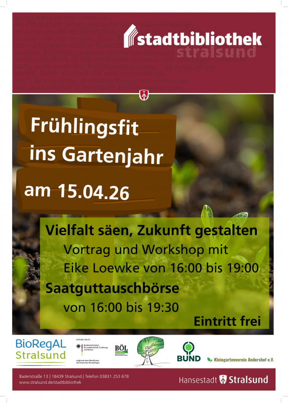 Plakat der Stadtbibliothek mit allen Daten der Veranstaltung, &copy; Stadtbibliothek Stralsund