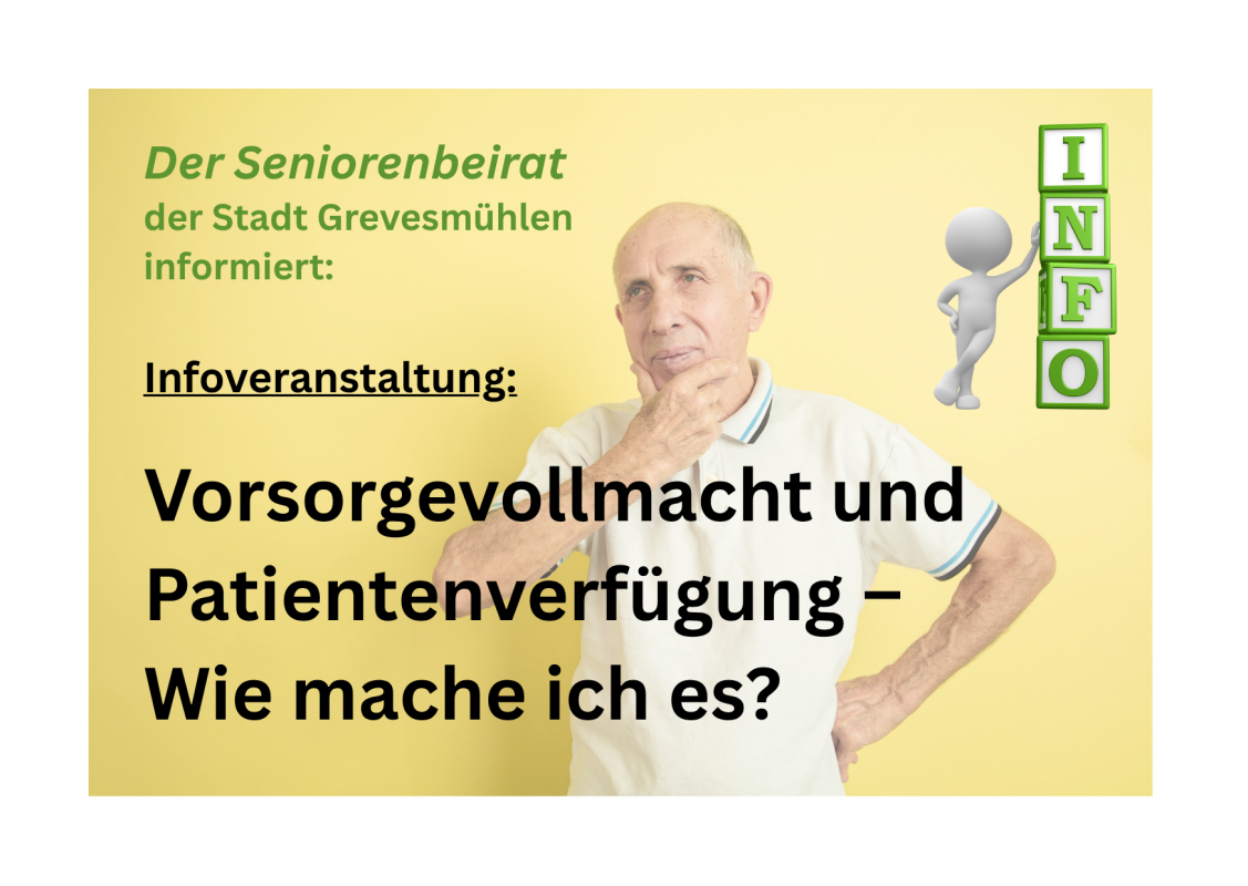 Infobild für Veranstaltung des Seniorenbeirates // © Seniorenbeirat der Stadt Grevesmühlen Infobild für Veranstaltung des Seniorenbeirates // © Seniorenbeirat der Stadt Grevesmühlen