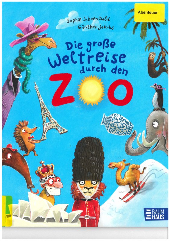 Buchcover: hellblauer Hintergrund, in der Mitte ein L&ouml;we als Zirkusdirektor, au&szlig;en herum verschiedene lustig angekleidete Tiere. // &copy; Stadtbibliothek Stralsund