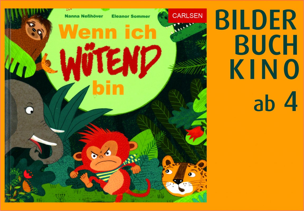 Boekomslag - een rood boos aapje wordt bekeken door jungledieren. // &copy; Stadtbibliothek Stralsund