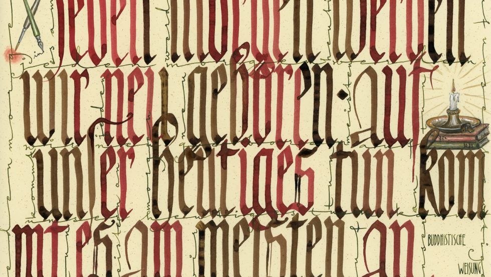 Buddhistische Weisung Mischtechnik, © Inis Einbeck Buddhistische Weisung Mischtechnik, © Inis Einbeck