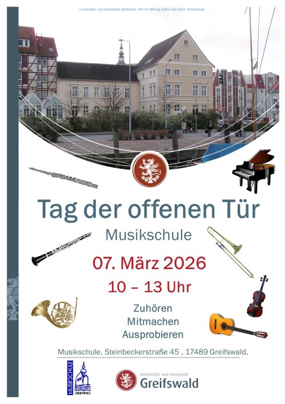 Plakat_Tag_der_offenen_T&uuml;r_der Musikschule_Greifswald_am_7._M&auml;rz_von_10-13_Uhr, &copy; Musikschule Greifswald