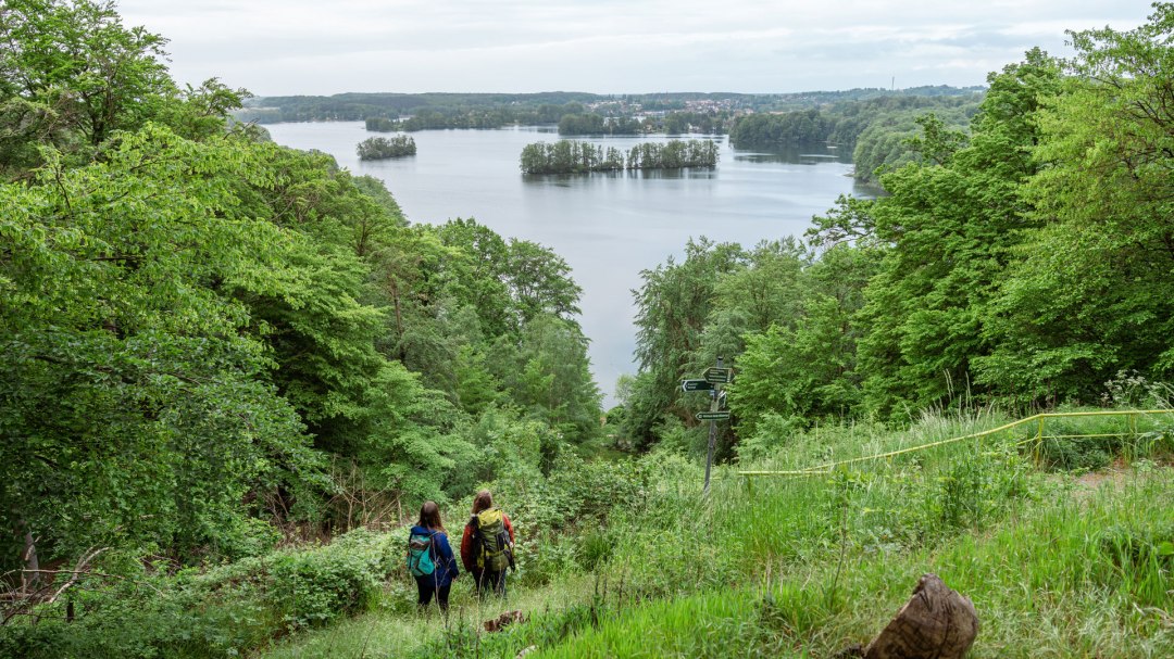 Wandern auf dem Naturparkweg am Aussichtspunkt Reiherberg, © TMV/Gross Wandern auf dem Naturparkweg am Aussichtspunkt Reiherberg, © TMV/Gross
