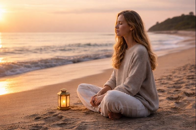 Frau_Sonnenuntergang_Strand, &copy; KI generiert mit ChatGPT