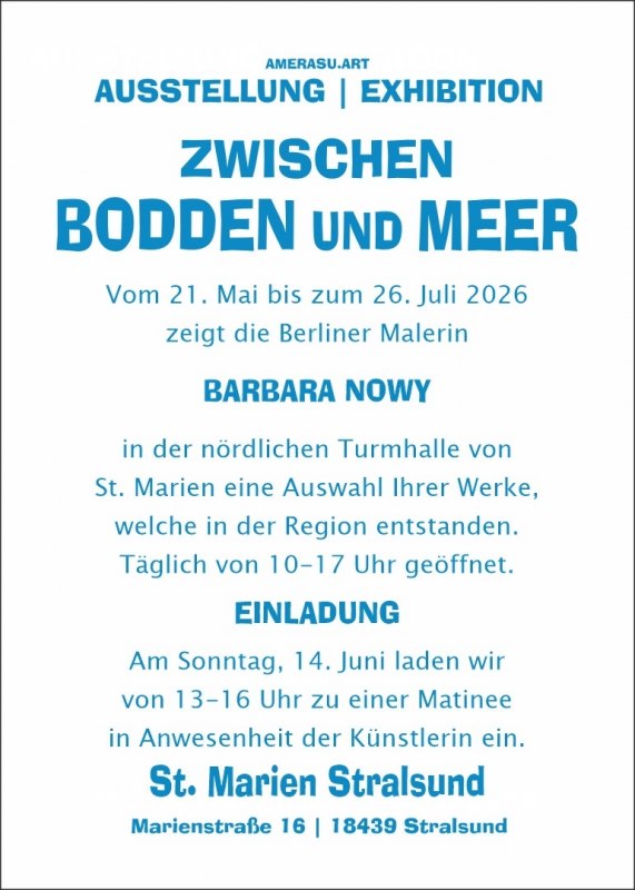 Flyer zur Ausstellung "Zwischen Bodden und Meer" Barbara Nowy // © AMERASU.ART Flyer zur Ausstellung "Zwischen Bodden und Meer" Barbara Nowy // © AMERASU.ART