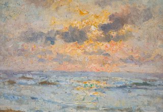 Meeresbrandung bei Sonnenuntergang, Öl auf Leinwand, 25 x 28 cm. Katwijks Museum, Sammlung Genootschap Oud Katwijk, Inv.Nr. 6633, Schenkung Dietrich B // © Dietrich B Meeresbrandung bei Sonnenuntergang, Öl auf Leinwand, 25 x 28 cm. Katwijks Museum, Sammlung Genootschap Oud Katwijk, Inv.Nr. 6633, Schenkung Dietrich B // © Dietrich B