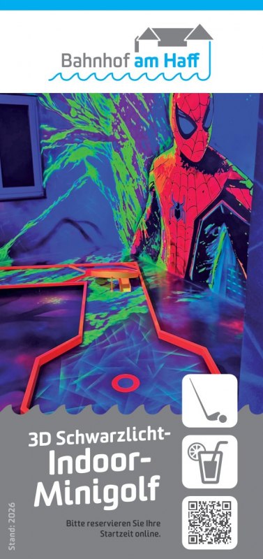 3D Schwarzlicht Indoor Minigolf
Lagunenstadt Ueckermünde // © André Klink 3D Schwarzlicht Indoor Minigolf
Lagunenstadt Ueckermünde // © André Klink