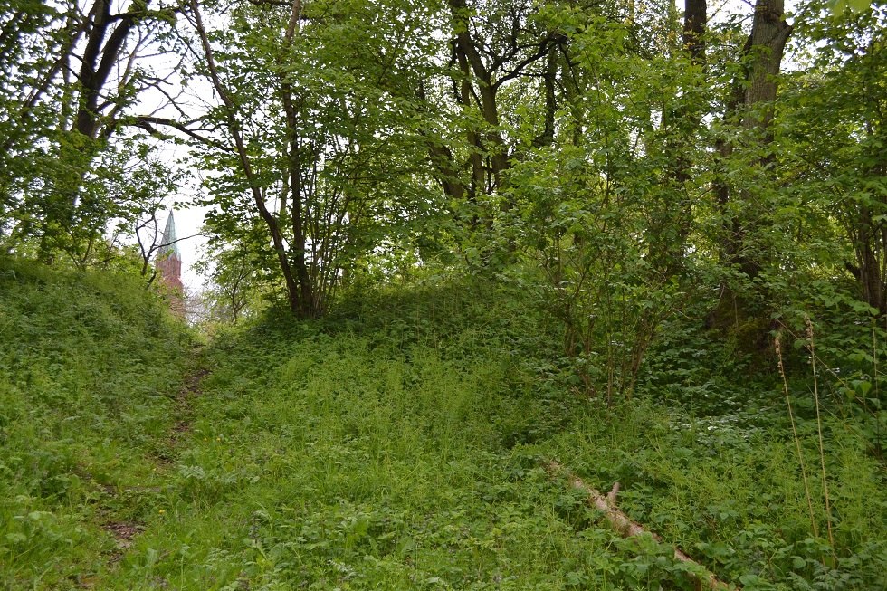 Blick vom Burginneren &uuml;ber den Wall zur Pantlitzer Kirche, &copy; Lutz Werner