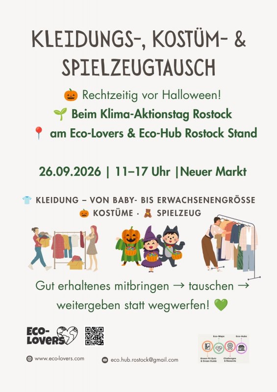 Kleider-, Spielzeug- & Halloween-Kostümtausch beim Klima-Aktionstag Rostock // © Eco-Hub Rostock Kleider-, Spielzeug- & Halloween-Kostümtausch beim Klima-Aktionstag Rostock // © Eco-Hub Rostock