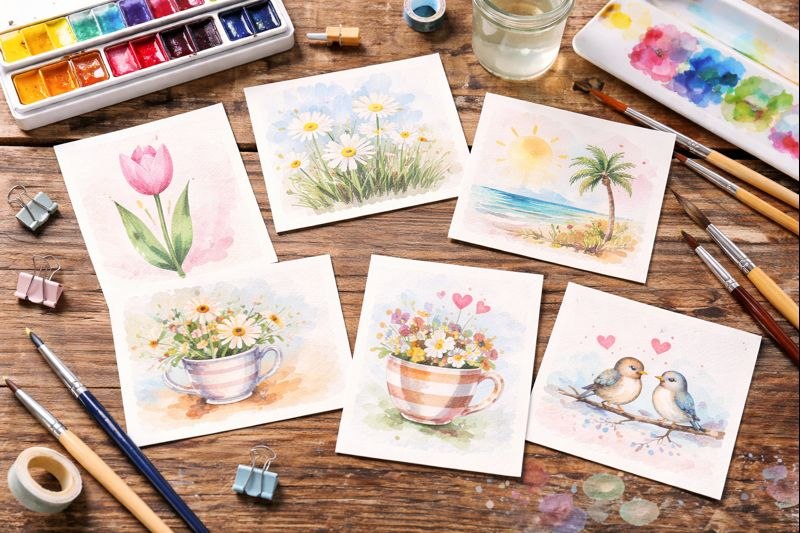 Aquarell-Postkarten, &copy; KI generiert mit ChatGPT